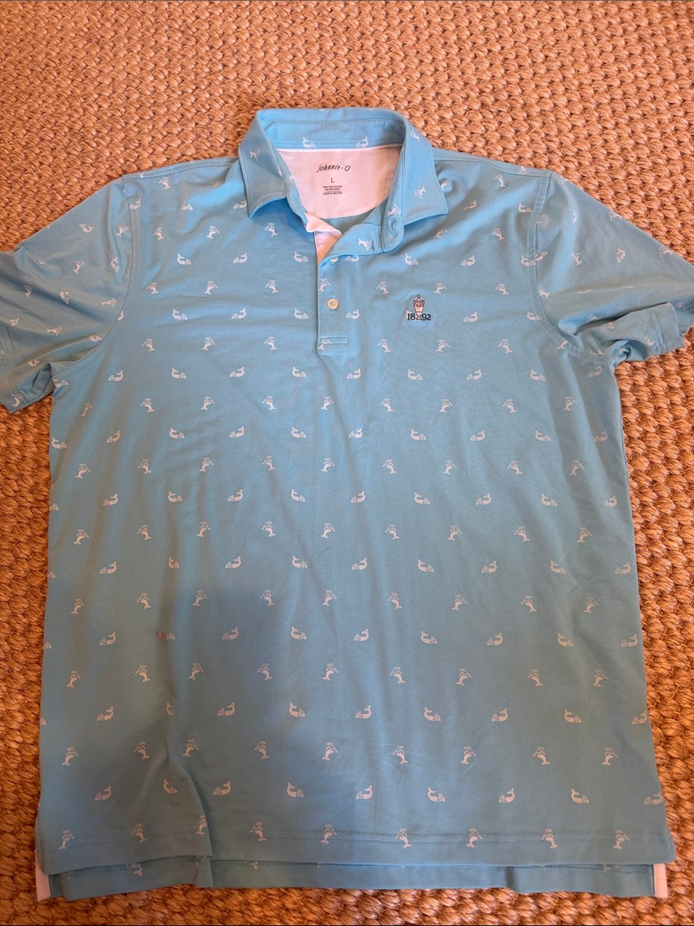 johnnie-O Light Blue Polo with White Allover Motifs golf performance shirt